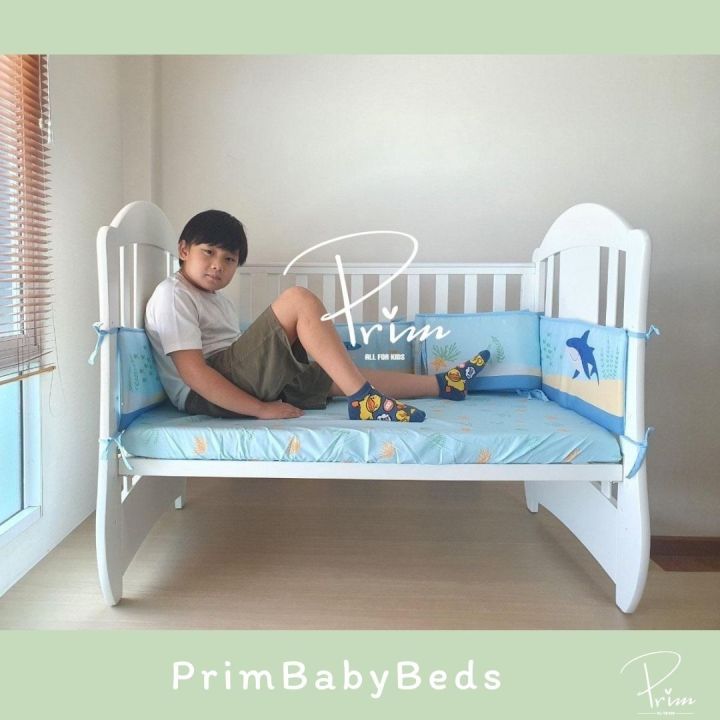 prim-เตียงเด็ก-เตียงเด็กอ่อน-เตียงเด็กทารก-เตียงไม้เด็ก-เตียงเด็กแรกเกิด-ที่นอน-ปรับระดับได้-แถมชุดเครื่องนอน-ฟูก-เด็กแรกเกิด-6ปี-50กก
