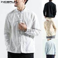 INCERUN Mens Solid Long Sleeve Cotton R Casual Tops