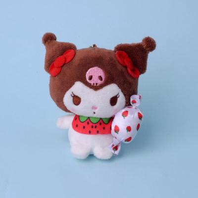 Sanrio ชุดสะสมขนมหวานลายการ์ตูนขนาดเล็กอะนิเมะสตรอเบอร์รี่ Kuromi My Melody Cinnamoroll น่ารักพวงกุญแจตุ๊กตาขนฟูจี้กระเป๋านักเรียน