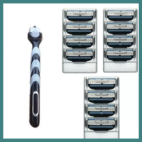 HUY Shop Gillette Mach 3 Blades Face Manual Turbo Razor + 4 Beard Shavette Cartridge มีดโกน มีดโกนหนวด แบบ 3 ใบมีด พร้อมใบมีดโกน 12 ชุด แข็งแรง มั่นใจได้ในทุกการโกน