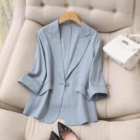 Tencel linen suit womens 2022 spring and summer new Korean fashion professional wear thin three-quarter sleeve casual jacket