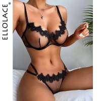 2023 Korean Sensual Lingerie Woman Transparent Lace Exotic Costumes Sheer Porn Intimate 2-Piece Underwire Bra Thongs Sexy Outfit