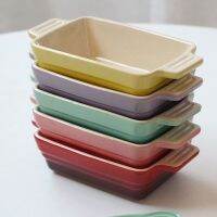 LE CREUSET สีเย็นกับหูยุโรปส่งออกแผ่นช้อนส้อมเซรามิกสี่เหลี่ยม Binaural อบ Tray19cmBaking จานชาม