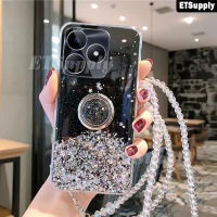 เคสโทรศัพท์ด้านหลังเคสแบบโปร่งใสนิ่มห่วงแวววาวระยิบระยับ Realme C51 C53ที่เต็มไปด้วยดวงดาวบนท้องฟ้าขาตั้งสำหรับ Realme C51สายคล้องแบบมีเคส C53