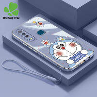 WishingTree เคสโทรศัพท์โดราเอมอนยิ้มน่ารักสำหรับ VIVO Y17 Y15 Y12 1901 1902 1904 1906 Y02S S1 S1โปรเคสการ์ตูนแฟชั่นเคสโครเมี่ยมสุดหรู VIVO Y11เคส TPU นิ่มเคสป้องกันคลุมทั้งหมดกล้องพร้อมเชือกห้อย