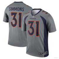 NFL Denver Broncos Jersey Justin Simmons Football Tshirt Gray Inversion Sports Tee Fans Edition