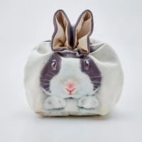 Cute Rabbit Bunny Storage Drawstring Cosmetic Toiletry Bag Portable Foldable Multifunction Large Soft Collapsible Flannel Fabric