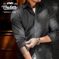 à➩➢Maden nd tooling style 2023 เสื้อเชิ้ตแขนยาวลําลอง ผ้าฝ้าย และผ้าสักหลาด สีเทา เหมาะกับฤดูใบไม้ผลิ สไตล์นักธุรกิจ สําหรับผู้ชาย