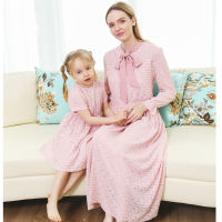 mommy and daughter matching clothes baby mother-daughter classic fashion parent-child wear lace long-sleeved solid color dress