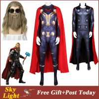 The God of Thunder Superhero Halloween Cosplay Costume Men Anime Movie Role Play Dress Up Outfit Jumpsuit Cape Wig