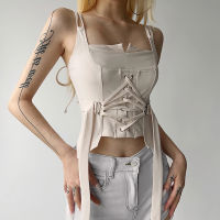 European And American Style 2023 Summer New WomenS Design Sensor Band Latter Belt Waist Slimming Navel Vest