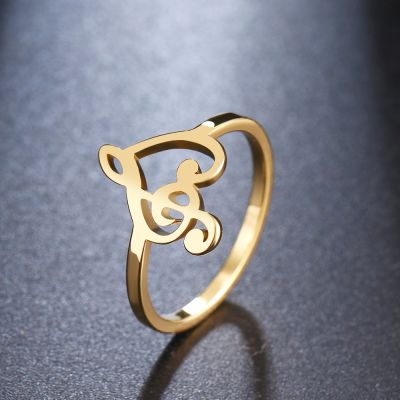 [MM75] CACANA Music Note Heart Of Treble และ Bass แฟชั่นสำหรับผู้หญิงที่ดีที่สุดแหวนหญิงโบฮีเมียนงานแต่งงานของขวัญเครื่องประดับสแตนเลส