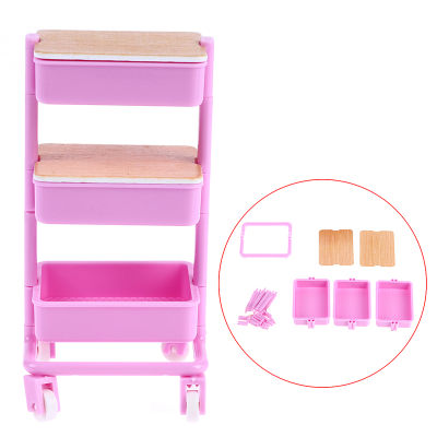 💖【Lowest price】MH 1:12ตุ๊กตารถเข็นรับประทานอาหาร W/WHEEL Storage SHELF เฟอร์นิเจอร์ตกแต่งของเล่น