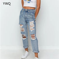 2021Streetwear Women Baggy Jeans Ripped Jeans For Women High Waist Cargo Pants Women Fashion Vintage Hole Mom Jeans Denim Trousers