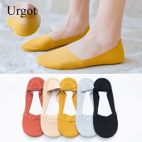 Urgot 5 Pairs Low Cut Socks Invisible Silicone Non-slip Boat Socks Summer Thin Women Cool Comfort Cotton Sock Candy Color Meias Socks Tights