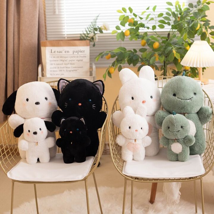 kawaii-ถือดอกกุหลาบกระต่าย-plushie-ผ้ากำมะหยี่ขนปุยไดโนเสาร์สีดำลูกสุนัขหมาแมวทารกน่ากอดตุ๊กตาของเล่นสำหรับวันเกิดสำหรับเด็ก