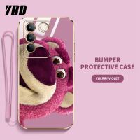 โทรศัพท์ลายหมีสตรอเบอร์รี่ YBD การ์ตูนดิสนีย์เคสสำหรับ Vivo V27โปร V27E IQOO Z6 Pro V25 Pro 5G มันวาวป้องกันการแตกฝาหลัง TPU นิ่ม (ฟรีสายคล้อง)