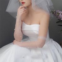 卐☂❧ White Fingerless Gloves Wedding Date Accessories Bride for Women and Girls Pearl