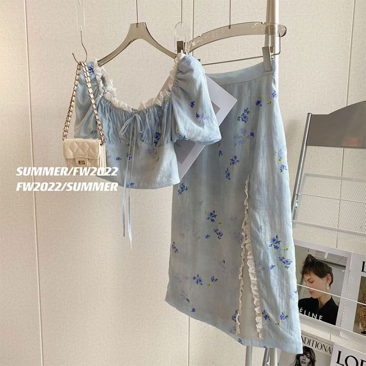 g2ydl2-advanced-sense-fashion-aging-salt-wear-two-suits-of-light-ripe-style-light-blue-broken-flower-forked-skirt