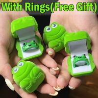 ✽❈☋ Green Velvet Cute Frog Rings Box Jewelry Display Case Holder Boxes Wedding Jewelry Organizer Engagement Ring Case with Free Ring