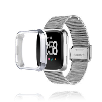 Fitbit Versa 2 3 4 Band Sense 2 Lite สายคล้อง TPU ป้องกันหน้าจอสายข้อมือโลหะกรอบกันกระแทกในทางกลับกันอุปกรณ์สายรัดนาฬิกา CarterFa