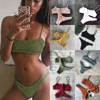 สตรีสุภาพสตรี Crinkle Bra T Hong ชุดบิกินี่ผ้าพันชุดว่ายน้ำชุดอาบน้ำ Beachwear