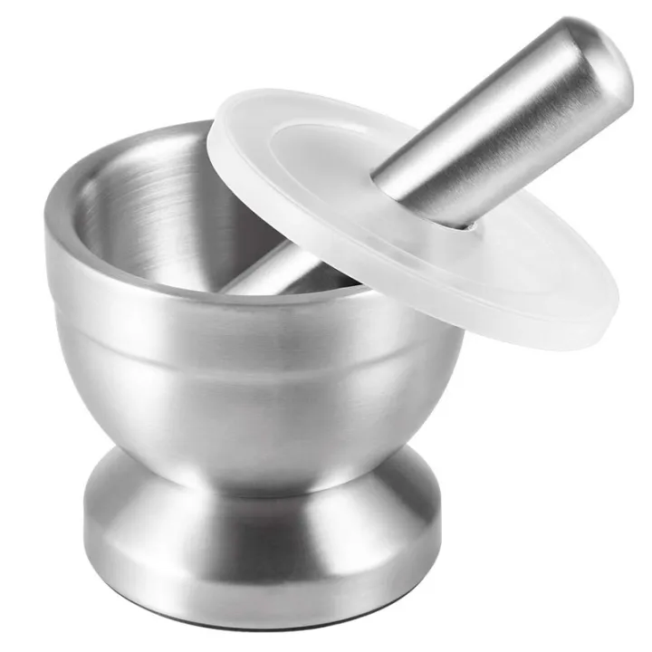 Stainless Steel Mortar & Pestle Set with Protective Lid, Heavy Duty