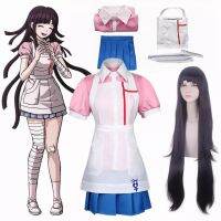 Danganronpa Mikan Tsumiki ชุดคอสเพลย์วิกผมปลอมสีดำยาวตรงปิงเครื่องแบบสีฟ้าสำหรับผู้หญิงชุดเดรสเสื้อผ้าคอสเพลย์เครื่องแต่งกายสำหรับเด็กผู้หญิง