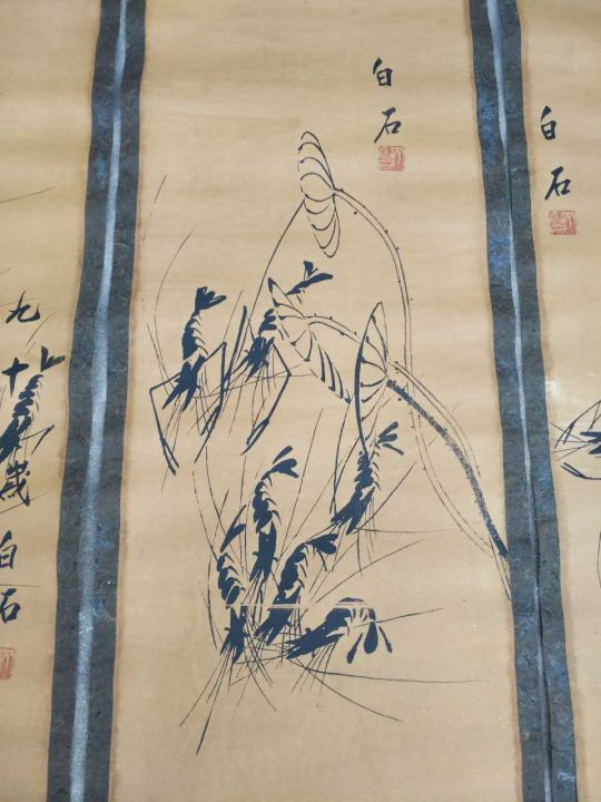 ประณีตสไตล์โบราณภาพจิตรกรรมจีนกุ้งโดยจิตรกรที่เลื่องชื่อ-qi-baishi