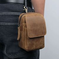 Men Hook Waist Bag Male Genuine Leather Fanny Pack s Fashion Bum Hip Belt for Phone Pouch