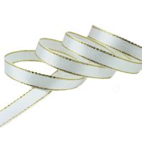 【hot】！ (25 yards/lot) 10mm satin ribbon white gold edge wholesale high quality gift packaging ribbons