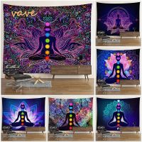 Indian Buddha Statue Meditation 7 Chakra Tapestry Wall Hanging Mandala Tapestries Wall Cloth Psychedelic Yoga Wall Hanging Knitting  Crochet