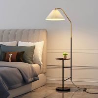 Led Floor Lamp Design Nordic Living Room Sofa Stand Light Fixture Bedroom Bedside Decoration Home Lighting Fabric Lampshade Gold