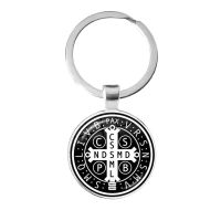 Saint Benedict Medallion Keychain I LOVE JESUS Glass Art Picture Handcraft Key Chain Catholic San Benito Key Ring Jewelry