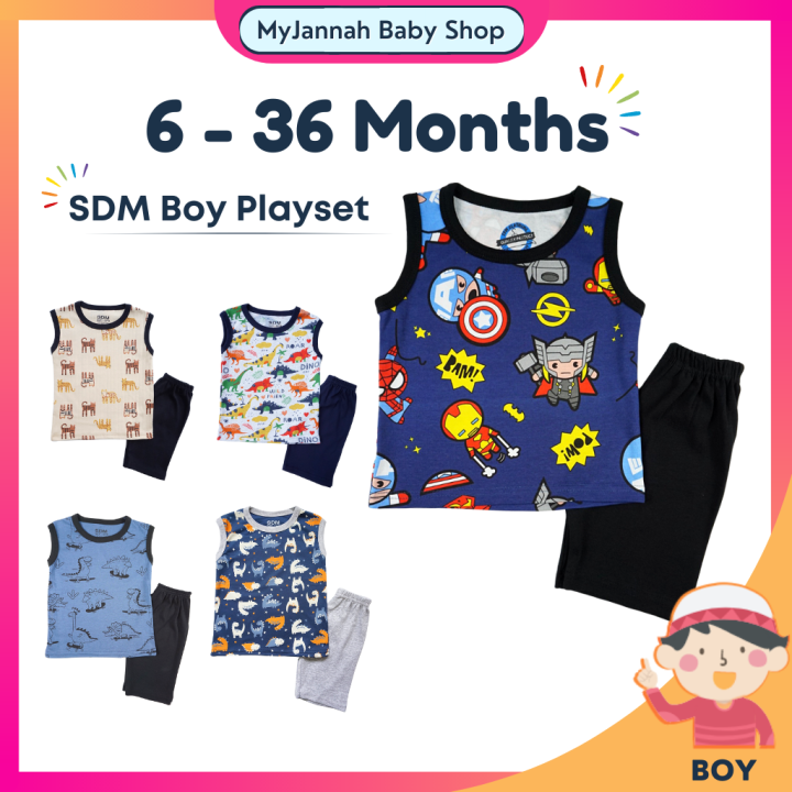 (6-36M) Baju Baby Boy Baju Budak Lelaki Playset SDM Singlet Baby Kanak