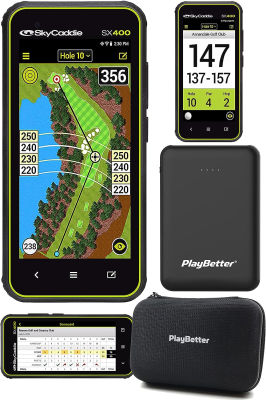SkyCaddie SX400 Handheld Golf GPS Power Bundle | with PlayBetter Portable Charger &amp; Protective Hard Case | Rugged, Touchscreen, 4" Display, 35,000 Maps | Golf GPS Rangefinder +Charger &amp; Hard Case SX400