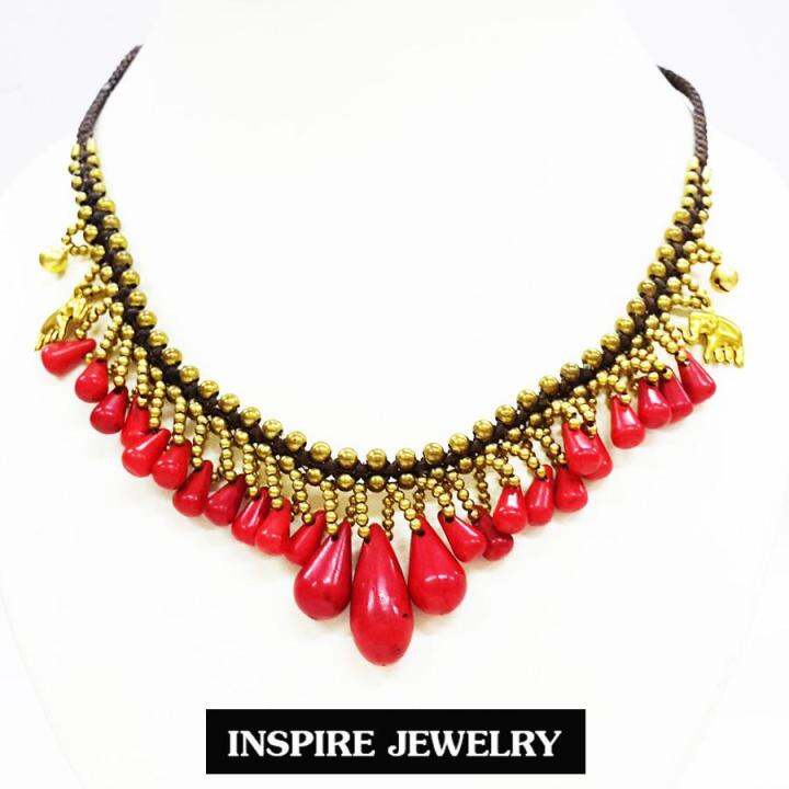 inspire-jewelry-ชุดเซ็ทสร้อยคอปะการัง-พร้อมสร้อยข้อมือปะการัง-ร้อยด้วยเชือกเทียนและอะไหล่ทองเหลือง-งานมือ-ปราณีต-งดงาม-มีคุณค่า-พร้อมถุงกำมะหยี่