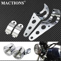 MACTIONS ไฟเลี้ยวไฟหน้า Mount cket Clamp Holder Chrome สำหรับ Harley Chopper Bobber Cafe Racer Universal Models