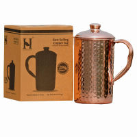 HealthGoodsIn - Pure Copper (99.74%) Hammered Water Jug | Copper Pitcher for Ayurveda Health Benefits (50.7 US Fluid Ounce)