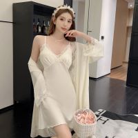 【 WYIN kitchen】 【 WYIN kitchen】Nighty amp;Robe Set Sexy Women Satin Bathrobe Gown Suit Sleepwear Summer Kimono Nightgown Casual Lace Home Dress Loungewear