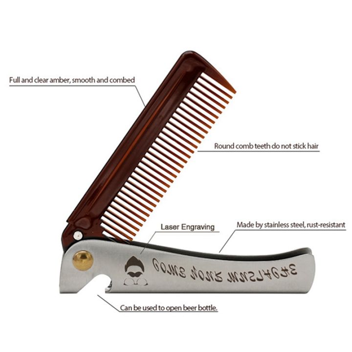 2-pcs-brown-men-folding-pocket-comb-pp-teeth-detangling-hair-beard-comb-metal-handle-foldable-combing-mustache-comb