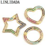 5Pcs Rainbow CZ DIY Pendant Oval Carabiner Heart Star Spring Clasps Jewelry Making Supplies