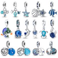 2023 Nen in 925 Sterling Silver Blue Series Sea Animal Charm Beads Fit Pandora Original Bracelet Women Pendant Bead Jewelry Gift