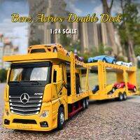 เบนซ์ Actros รถบรรทุกหุ่นอัลลอยสังกะสีสองชั้นพร้อมเสียงประกอบและไฟตกแต่งยานพาหนะของเล่นดายคาสต์ของขวัญสำหรับเด็กผู้ชาย