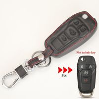 ❂ↂ jingyuqin Leather Car Key Cover Ford Fusion F-150 F-250 350 450 550 Ranger Mondeo Galaxy 4 Buttons Remote Shell Fob Case