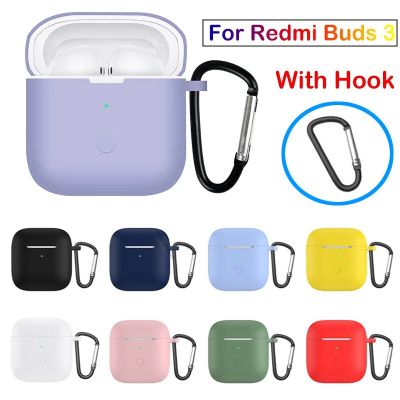 Silicone Headphone Case for Xiaomi Redmi Buds 3 Earphone Protective Shell Cover for Xiaomi Redmi Buds3 Accessories with Hook Wireless Earbud Cases