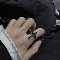 1PC Vintage Black Big Cross Open Ring For Women Party Jewelry Men Trendy Gothic Metal Color Finger Ring New Year Gifts Wholesale