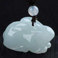 Natural Emerald Jade zodiac Rabbit Carved Pendant Jadeite Accessories Hand-Carved Necklace Jewelry Man Woman Luck Gifts Amulet
