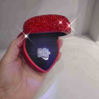 Earrings Proposal Coin Stand Birthday Box Velvet Up With LED Shaped Rhinestone Engagement