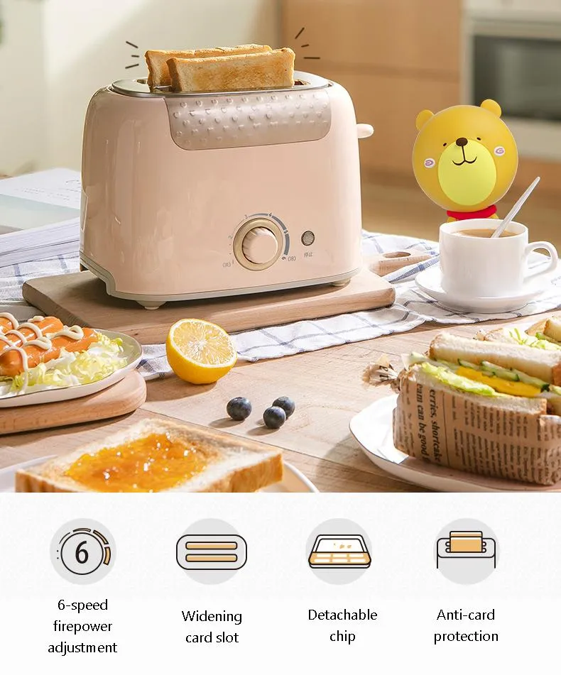  2 Slice Electric Bread Toaster, Machine 6 Gears Sandwich Maker  Toast Baking Grill Oven with Dust Cover for Kitchen  Breakfast,680W,220V,Pink: Home & Kitchen